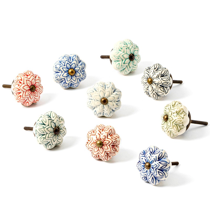 Floral Ceramic Cabinet Knobs - 9 Colours