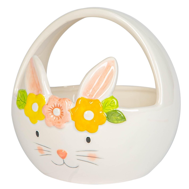 16.5cm Yellow Flower Bunny Dolomite Easter Basket