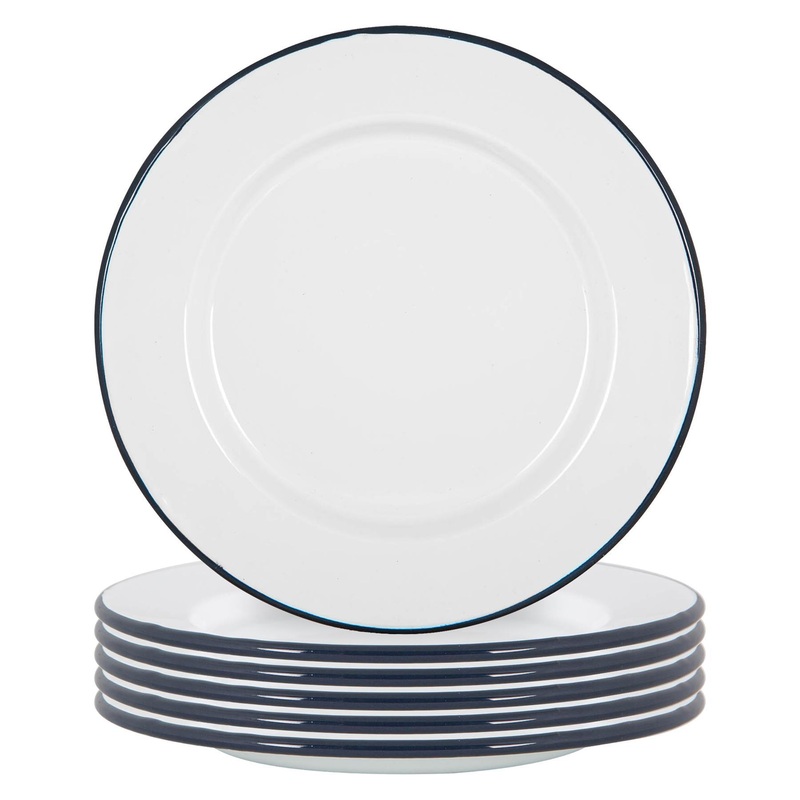 25.5cm White Enamel Dinner Plates - Pack of Six