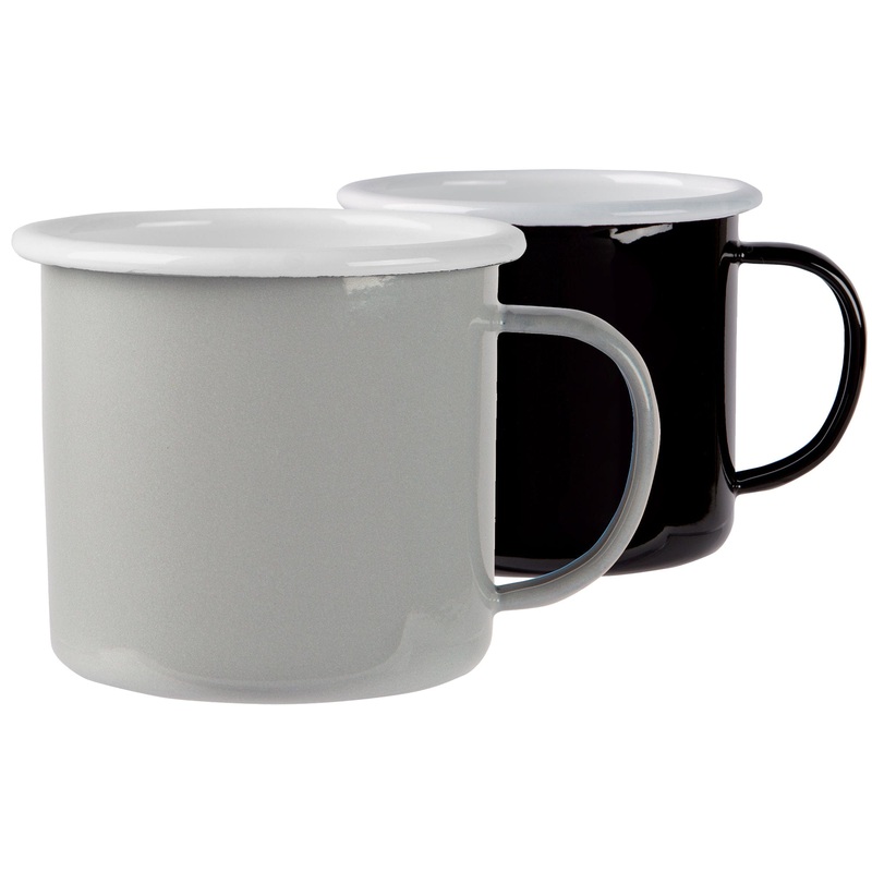 375ml Black/Grey Enamel Mugs - Pack of Four
