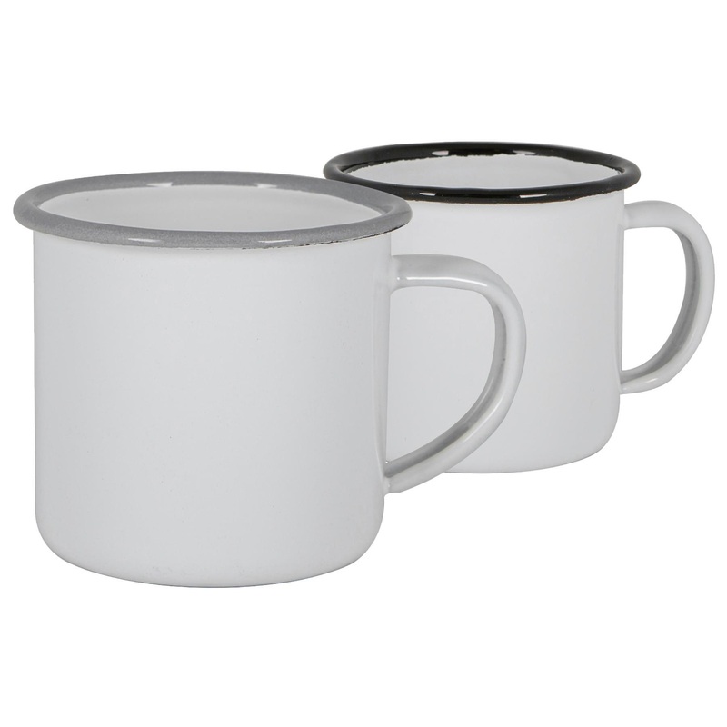 375ml Black/Grey White Enamel Mugs - Pack of Four