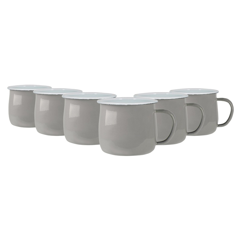 375ml Coloured Enamel Belly Mugs - Pack of Six