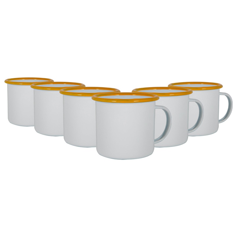 375ml White Enamel Mugs - Pack of Six