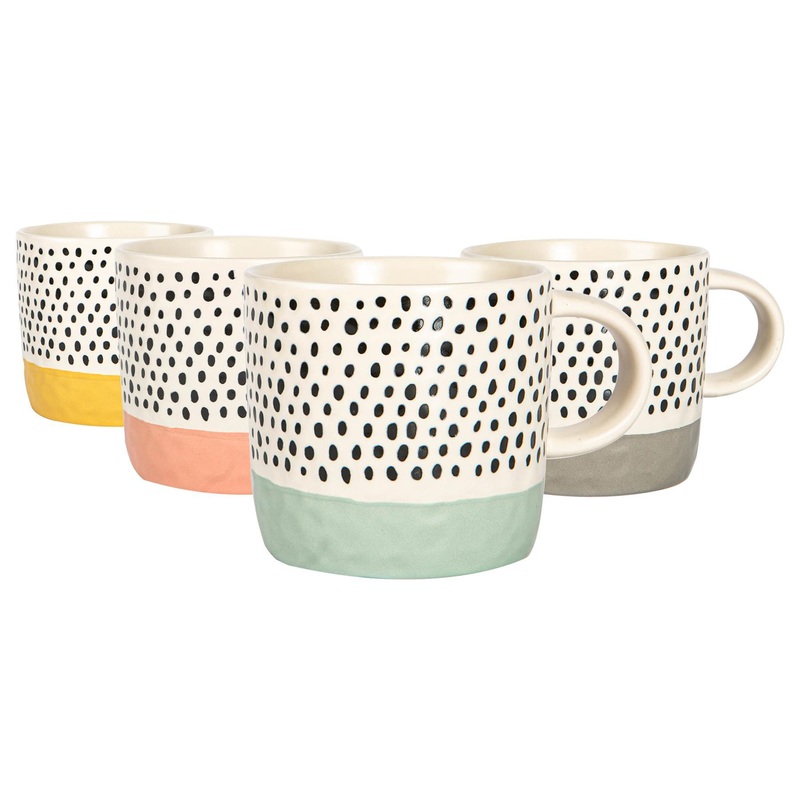 385ml Colour Block Spot  Portuguese Stoneware Coffee Mugs - 4 Colours