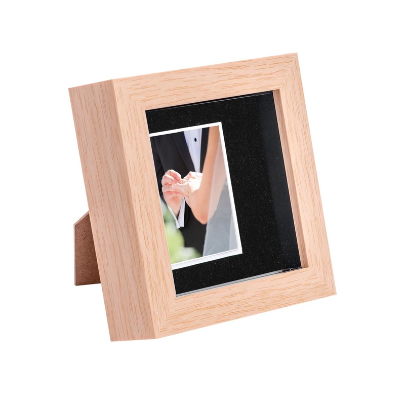 4" x 4" Light Wood 3D Box Photo Frame - with 2" x 2" Mount