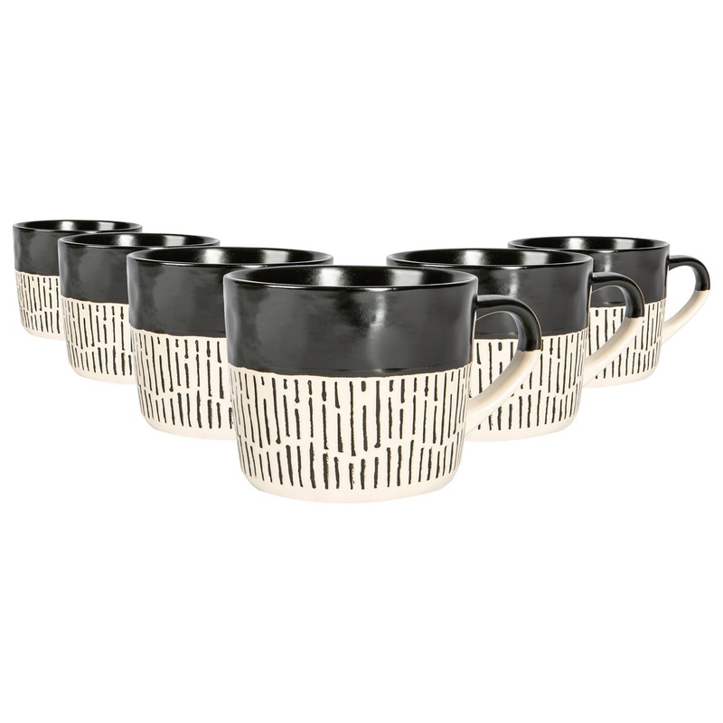 450ml Colour Block Dash Stoneware Coffee Mugs - Pack of Six