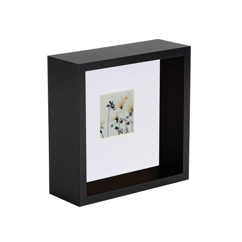 6" x 6" 3D Deep Box Black Photo Frame with 2" x 2" Mount