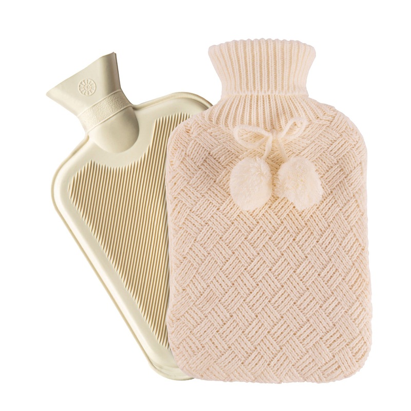 2L Pom Pom Knitted Hot Water Bottle & Cover Set