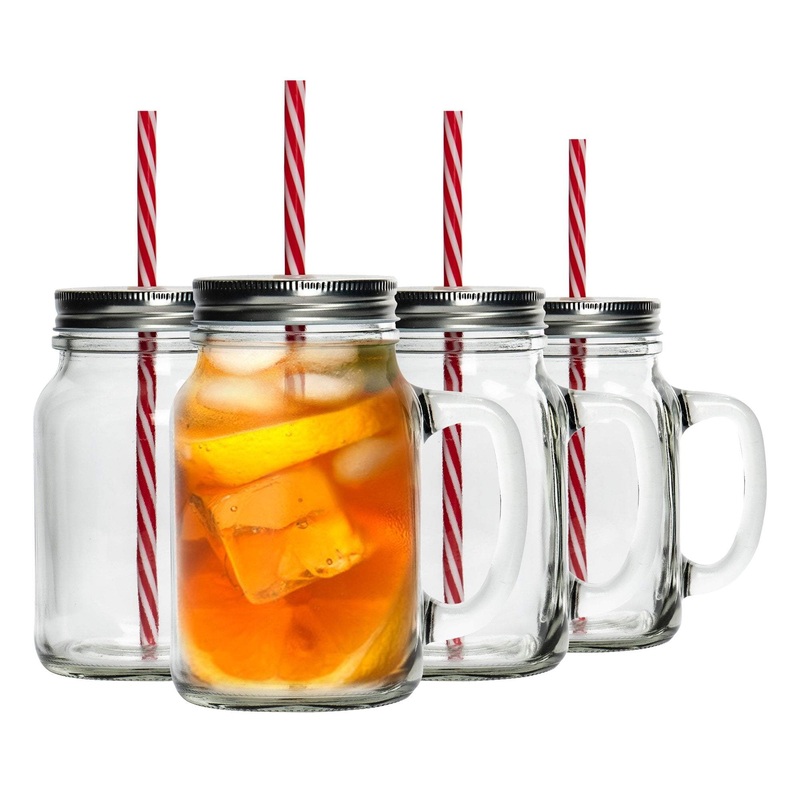 620ml Mason Drinking Jar Glasses with Straws - Pack of Four