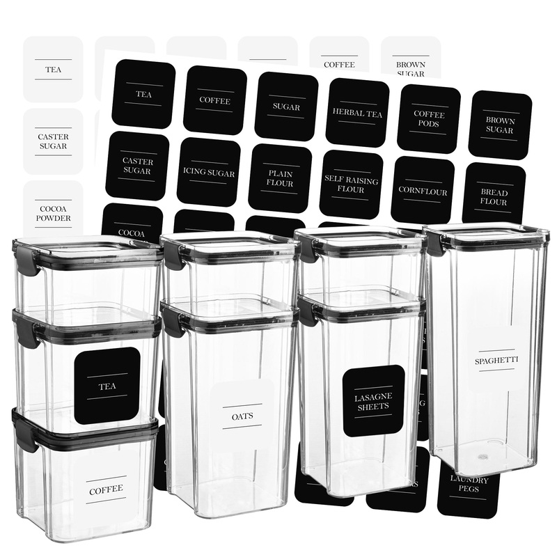 8pc Plastic Air Tight Food Storage Containers Set air tight and flip top lids.