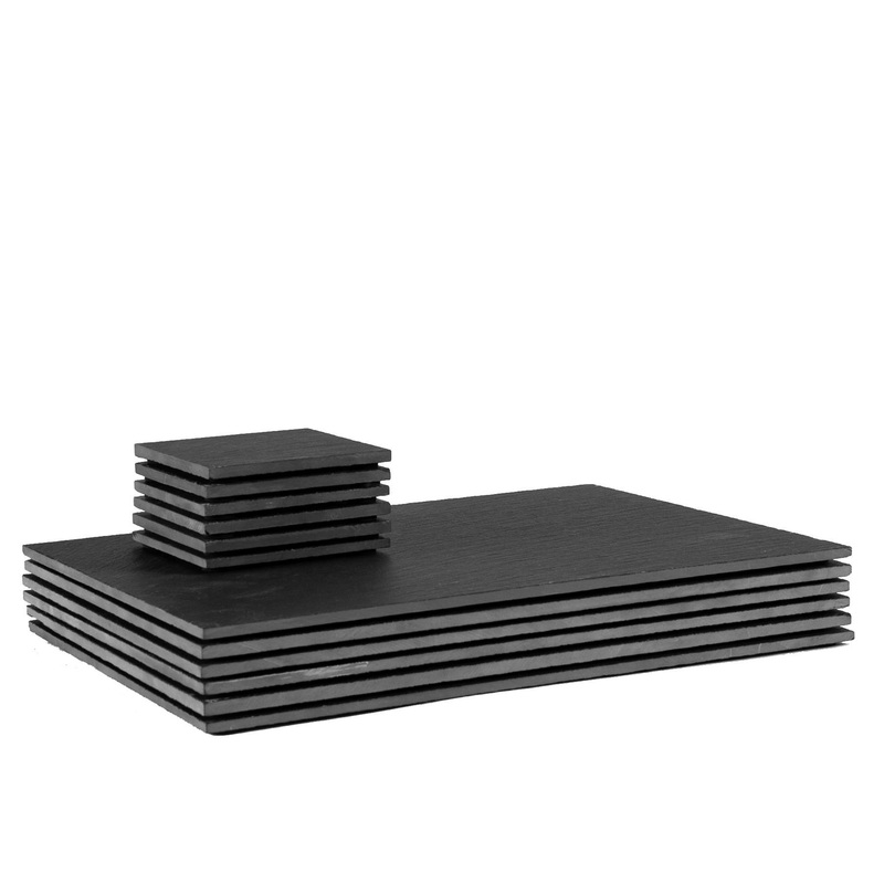 12pc Black Rectangle Linea Slate Placemats & Coasters Set