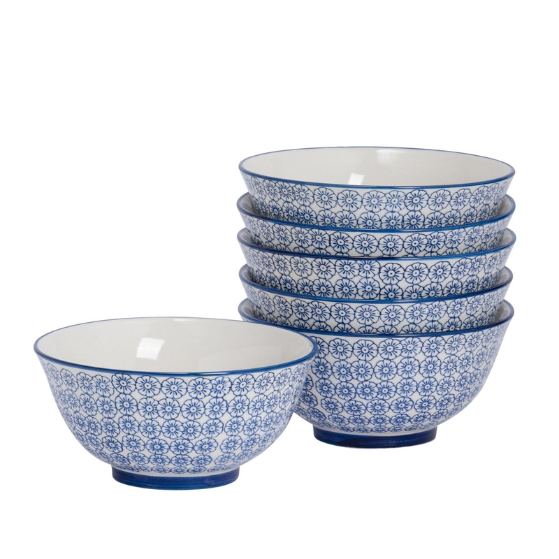 16cm Hand Printed Stoneware Cereal Bowls - Pack of Six