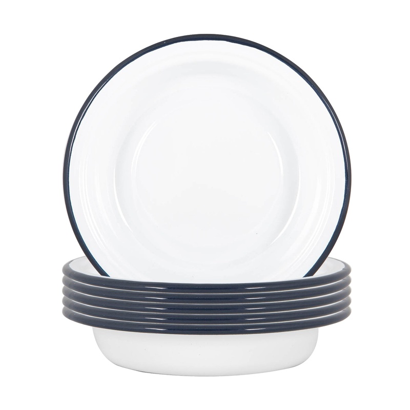 19cm White Enamel Deep Bowls - Pack of Six