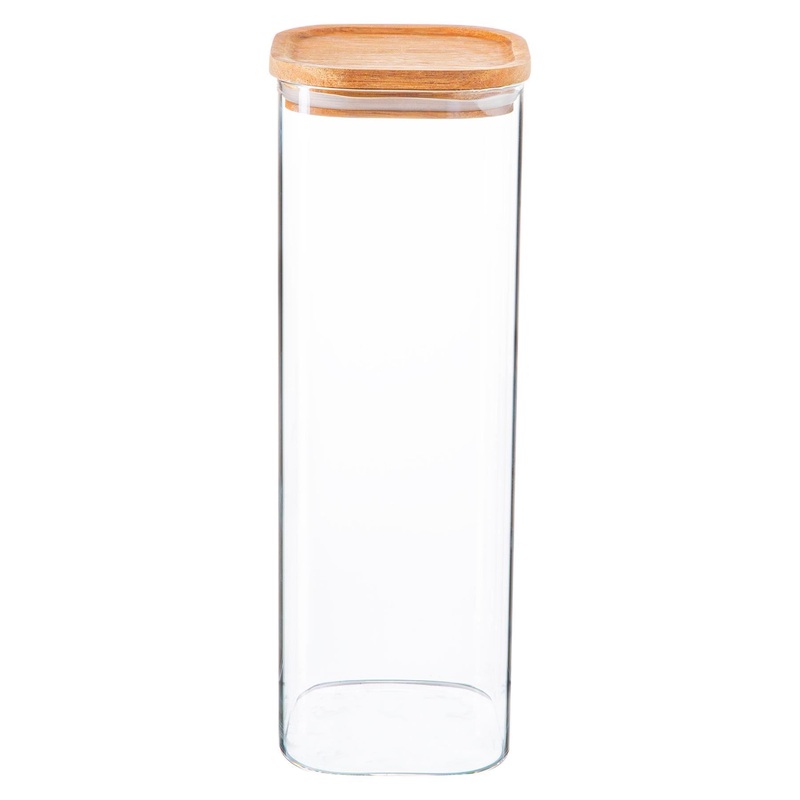 2.2L Square Glass Storage Jar with Wooden Lid