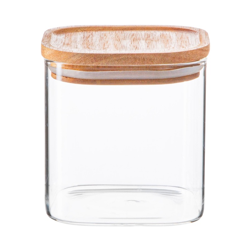 680ml Square Glass Storage Jar with Wooden Lid