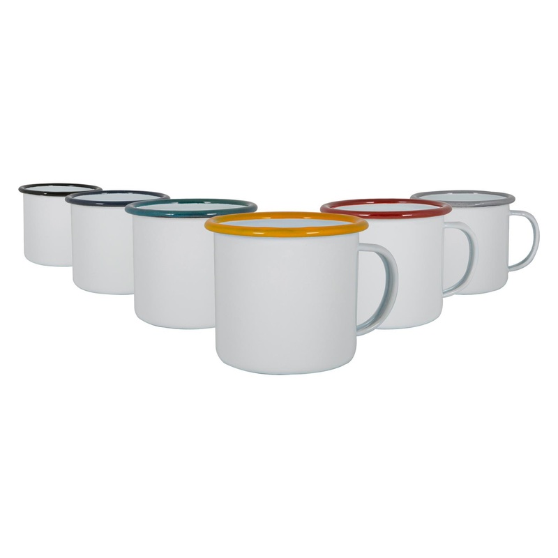 6pc 375ml White Enamel Mugs Set
