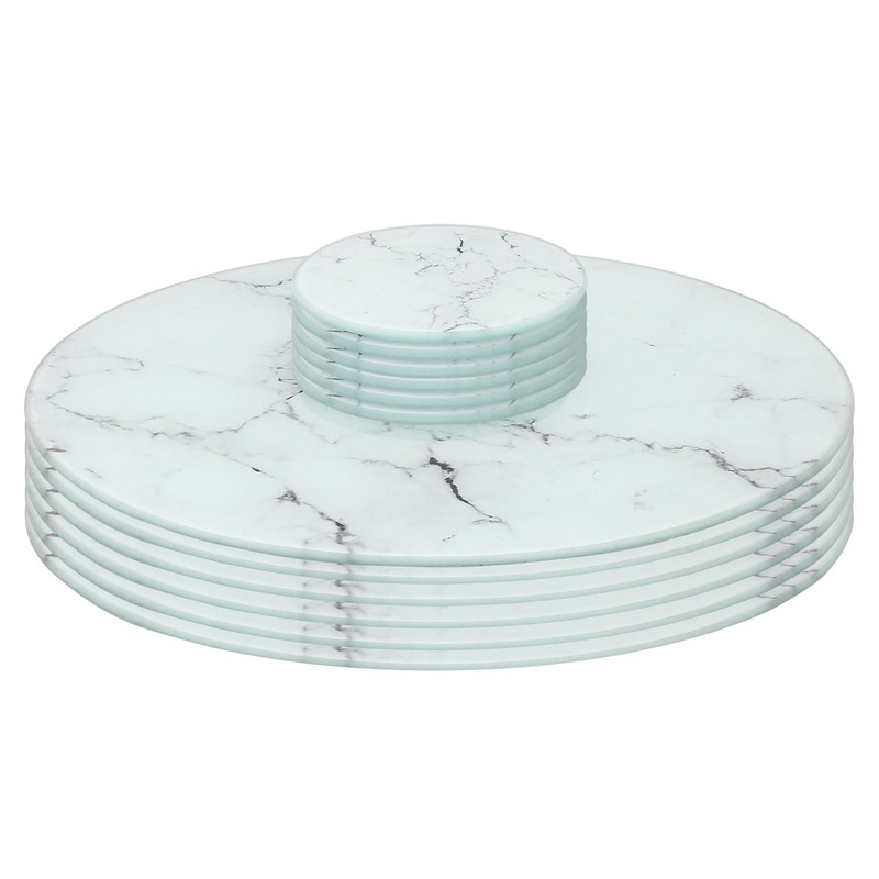 12pc Round Glass Placemats & Round Coasters Set - 30cm - Marble