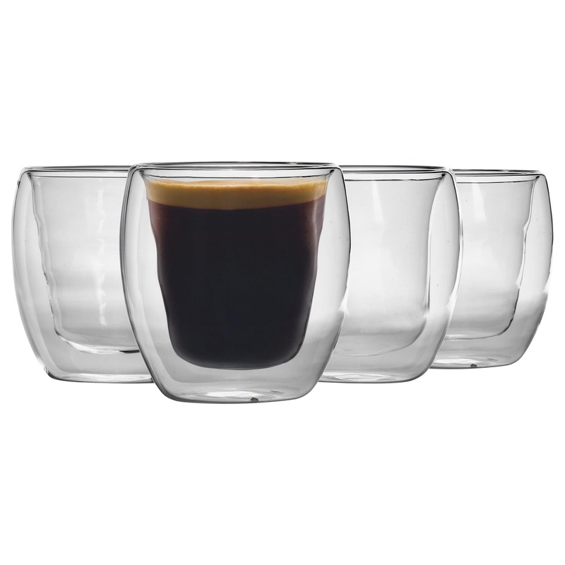 220ml Double Walled Glass Mugs - Clear - Pack of 4