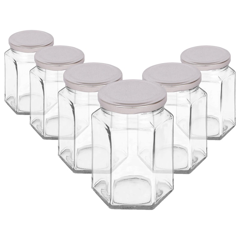250ml Hexagonal Glass Jam Jars with Lids - Pack of Six