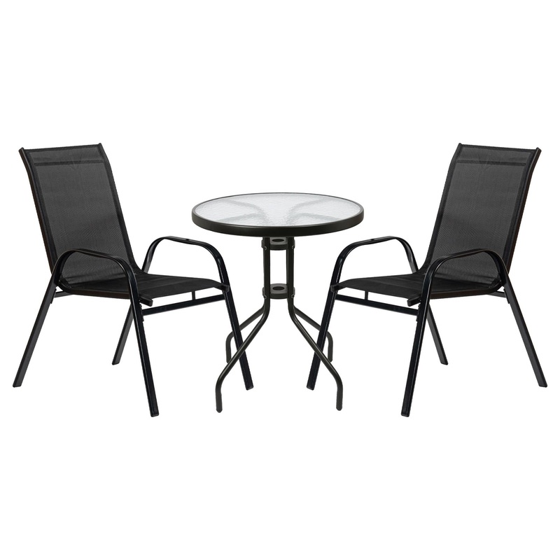3 piece Round Glass Top Patio Garden Set - Black