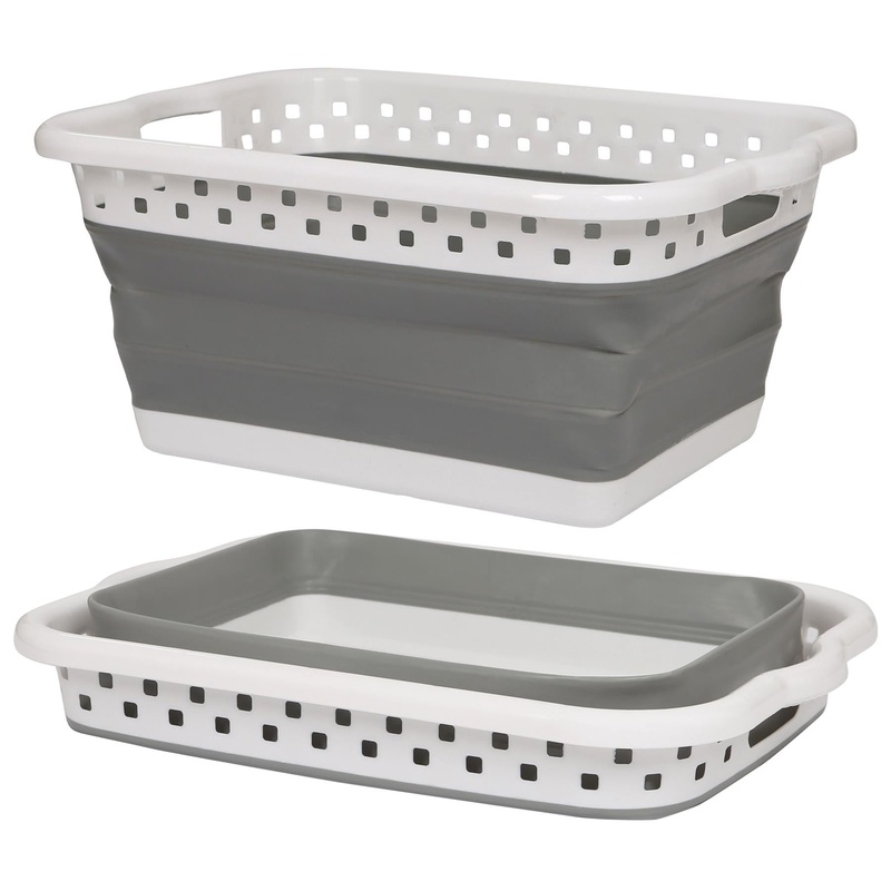42L Collapsible Laundry Basket - White/Grey