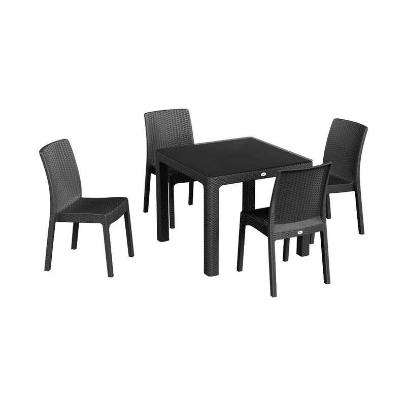 5 piece Noble Square Rattan Garden Furniture Set Set - 90cm x 90cm - Anthracite