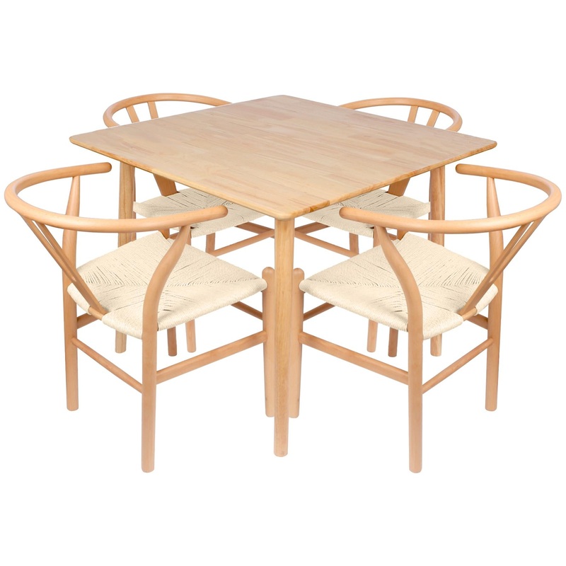 5pc Wooden Wishbone Dining Set - 90cm x 90cm