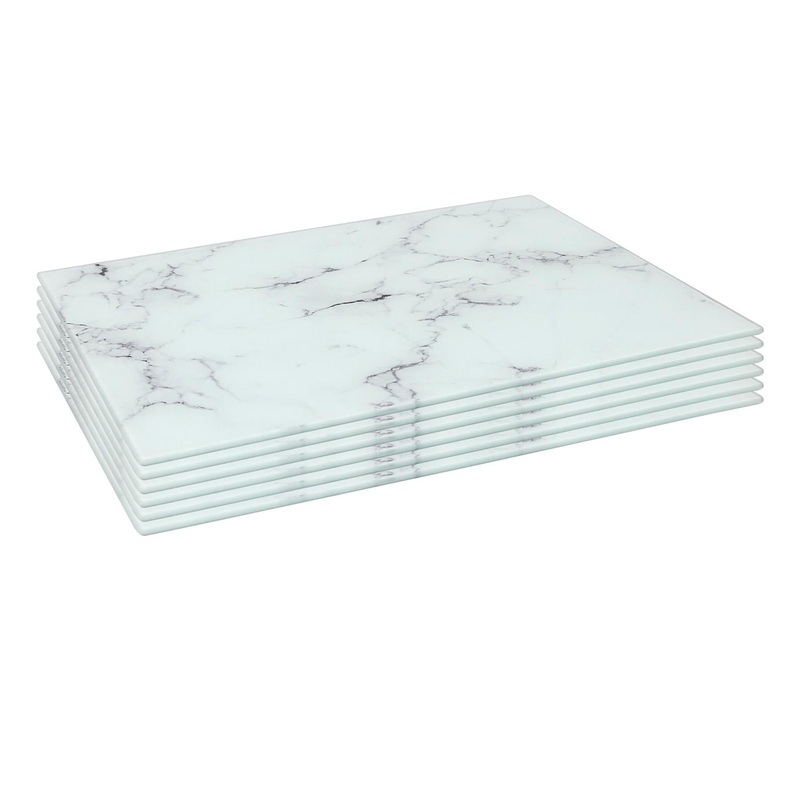 Rectangle Glass Placemats - 40cm x 30cm - Marble - Pack of 6