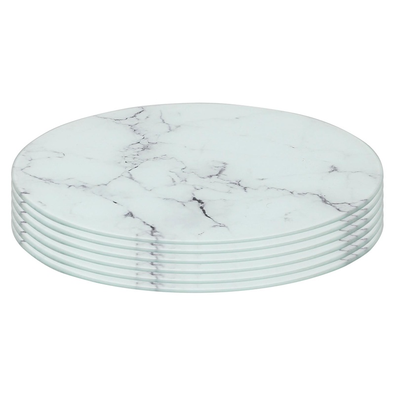 Round Glass Placemats - 30cm - Marble - Pack of 6