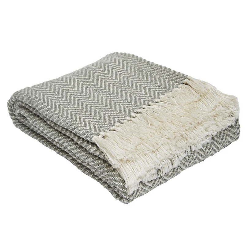 Weaver Green Dove Grey Herringbone Blanket