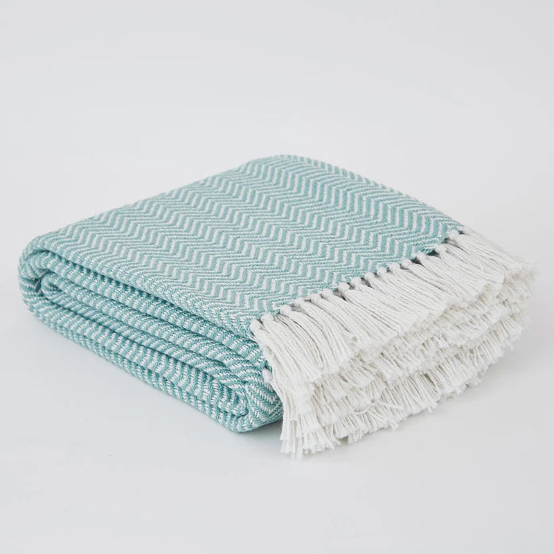Weaver Green Teal Herringbone Blanket