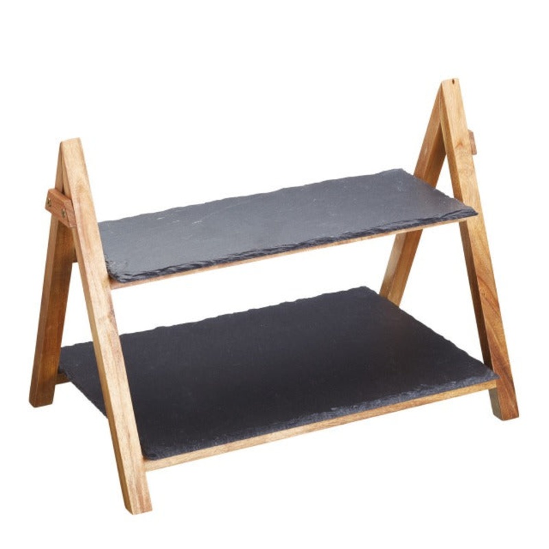 KitchenCraft Artesia 2 Tier Slate & Wood Serving Stand