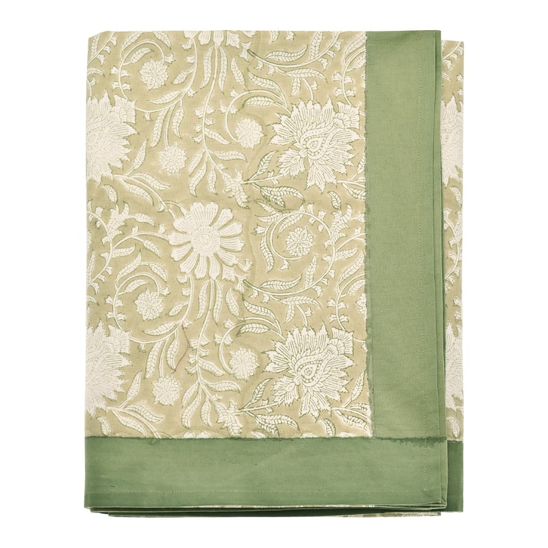 Walton & Co Elise Hand Block Olive Tablecloth