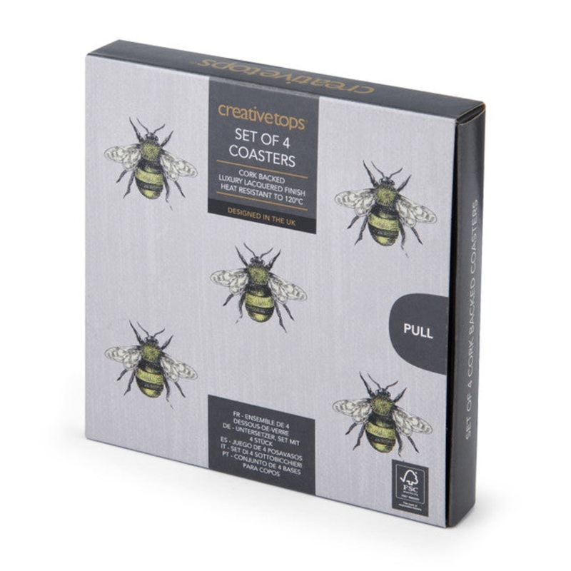 Creative Tops Bee Print Pack of 4 Premium Coasters