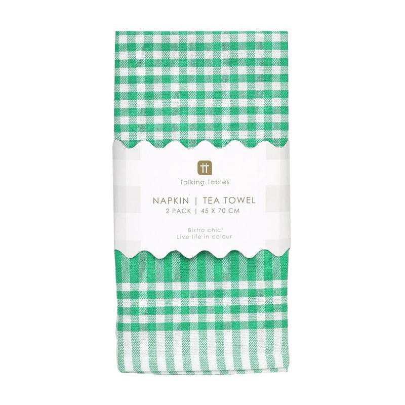 Talking Tables Green Gingham Napkins/Tea Towel Pack of 2