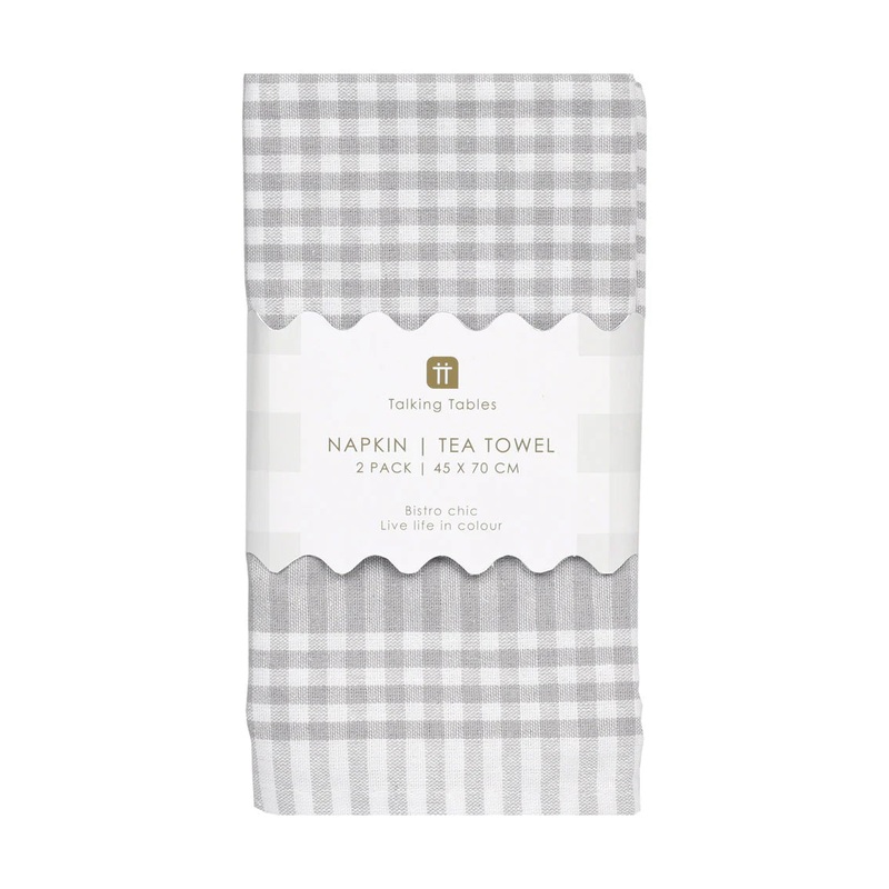 Talking Tables Grey Gingham Napkins/Tea Towel Pack of 2