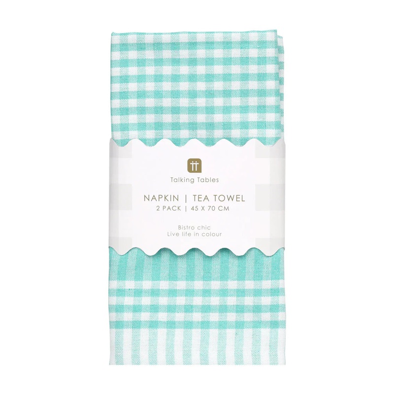Talking Tables Mint Gingham Napkins/Tea Towel Pack of 2