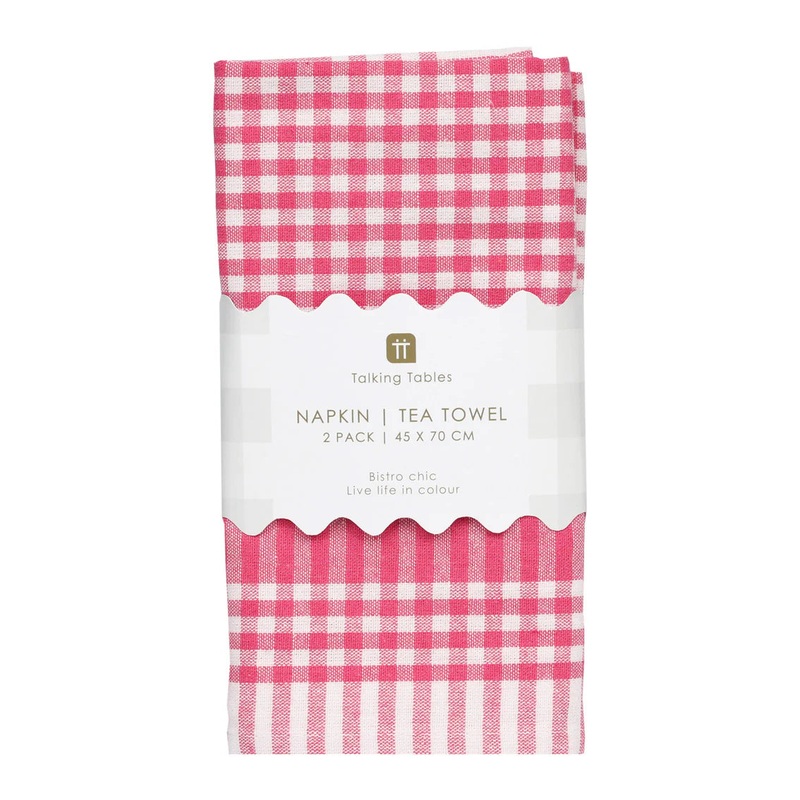 Talking Tables Raspberry Pink Gingham Napkins/Tea Towel Pack of 2
