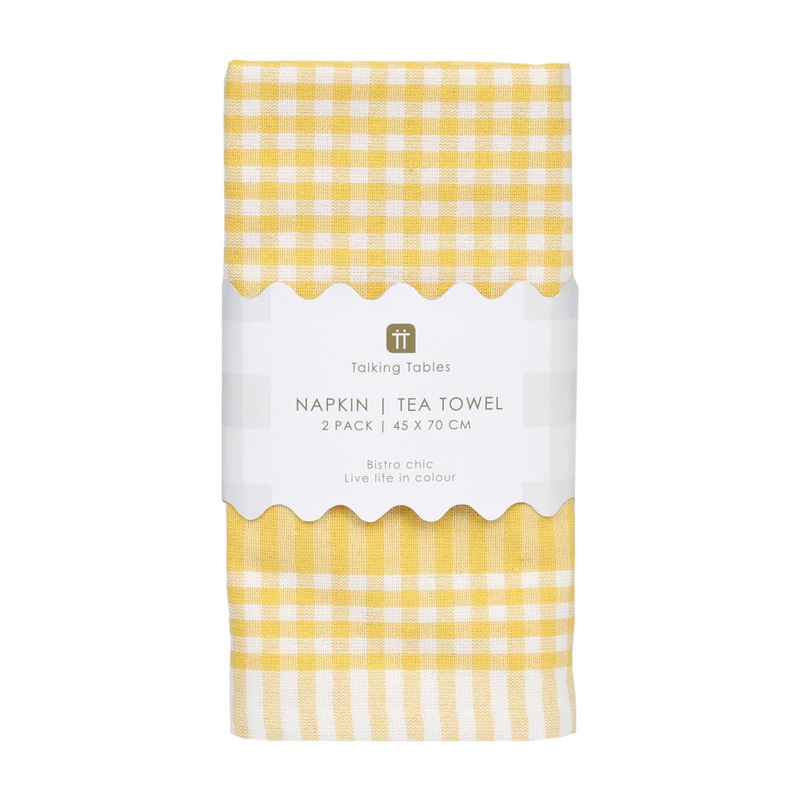 Talking Tables Yellow Gingham Napkins/Tea Towel Pack of 2