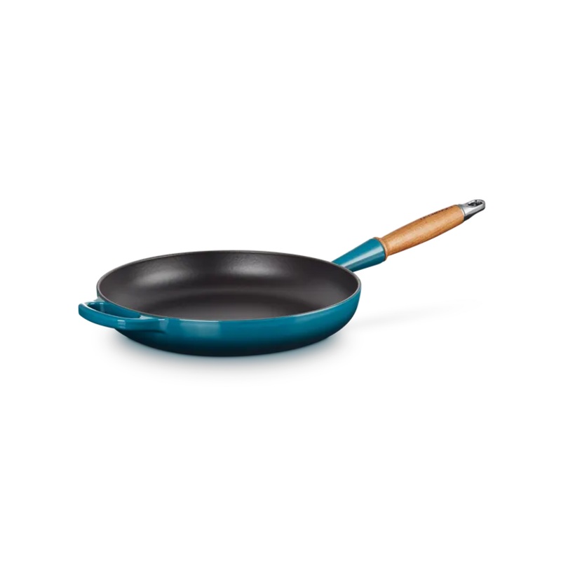 Le Creuset Signature Cast Iron Deep Teal 28cm Frying Pan with Wooden Handle