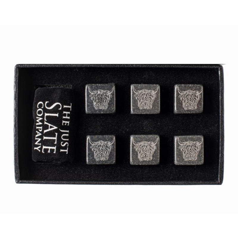 Just Slate Set of Highland Cow Engraved Whisky Stones