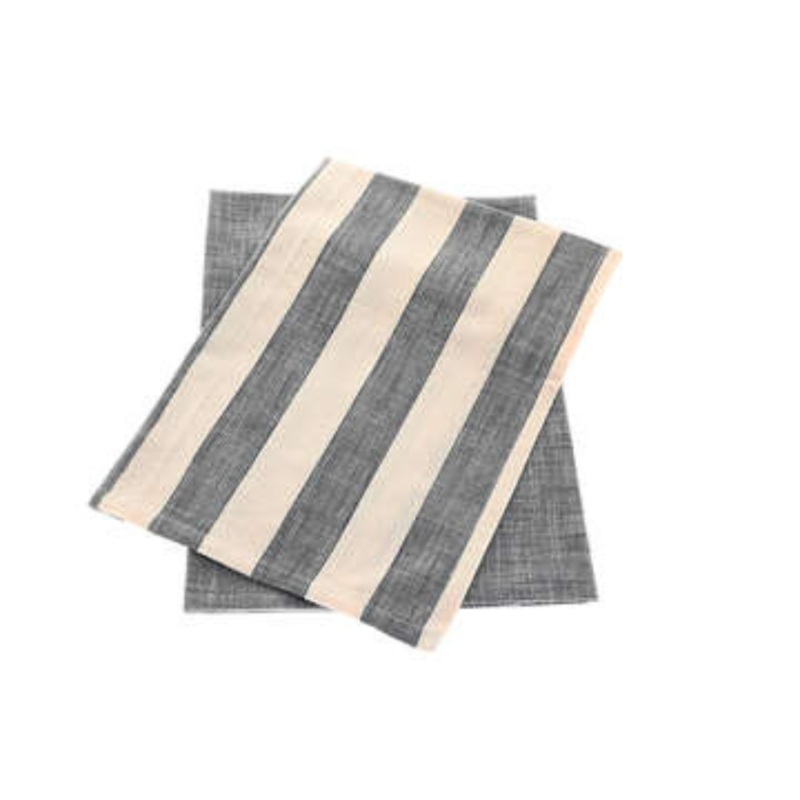 Walton & Co Wide Stripe Tea Towel Set Of 2 - Flint Blue