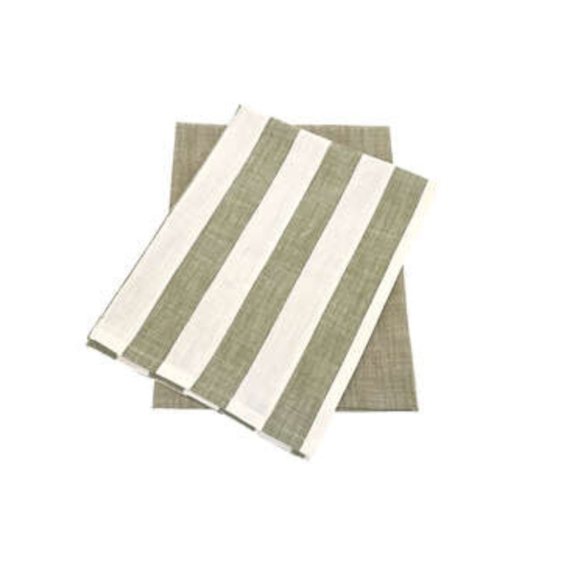 Walton & Co Wide Stripe Tea Towel Set Of 2 - Olive
