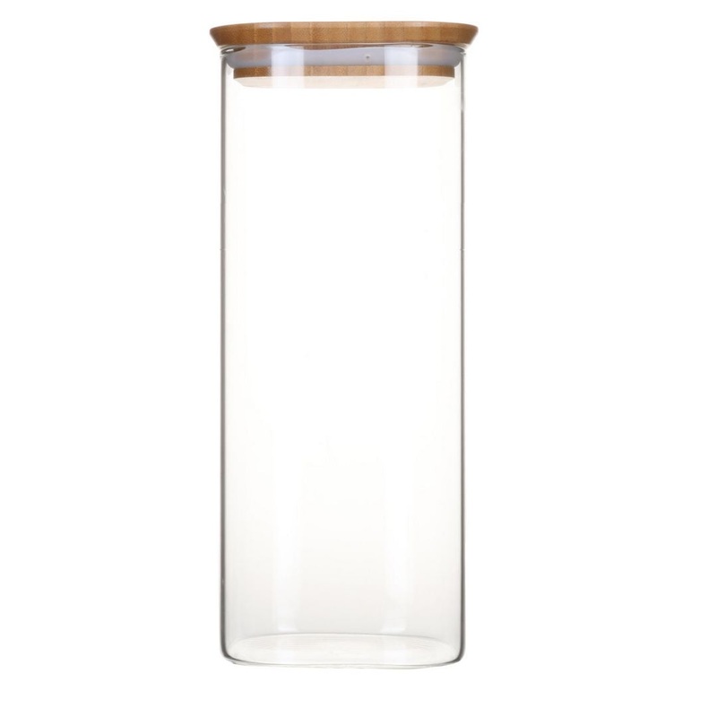 Pebbly Bamboo Square Glass Container with Lid