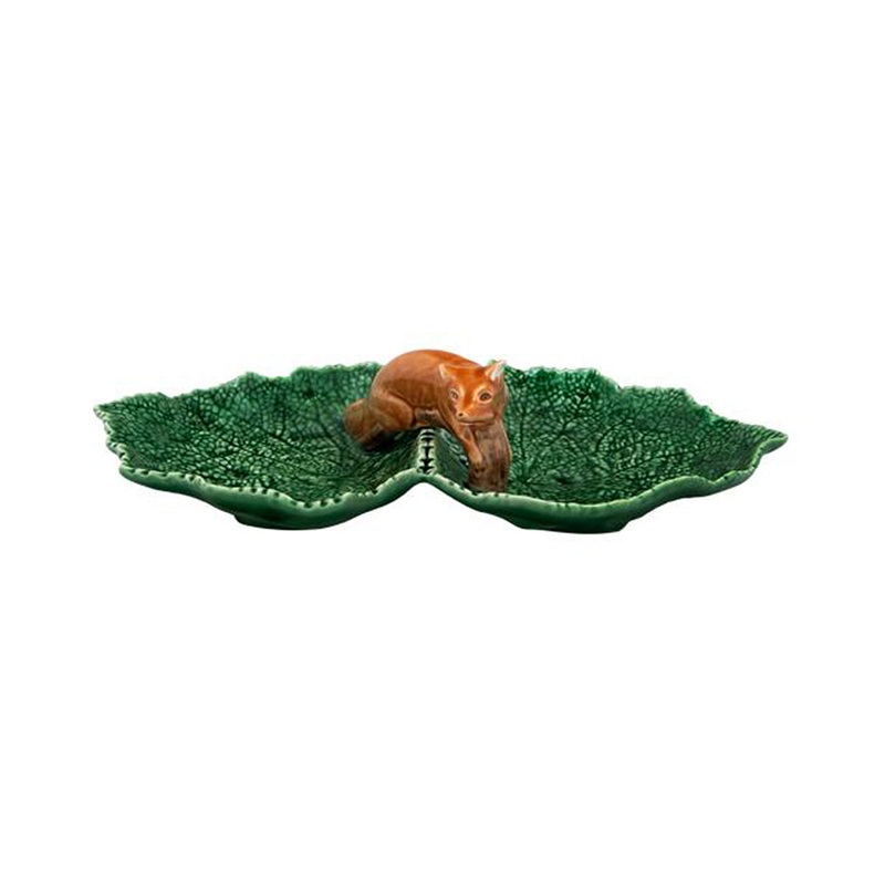 Bordallo Pinheiro Double Leaf Dish with Fox