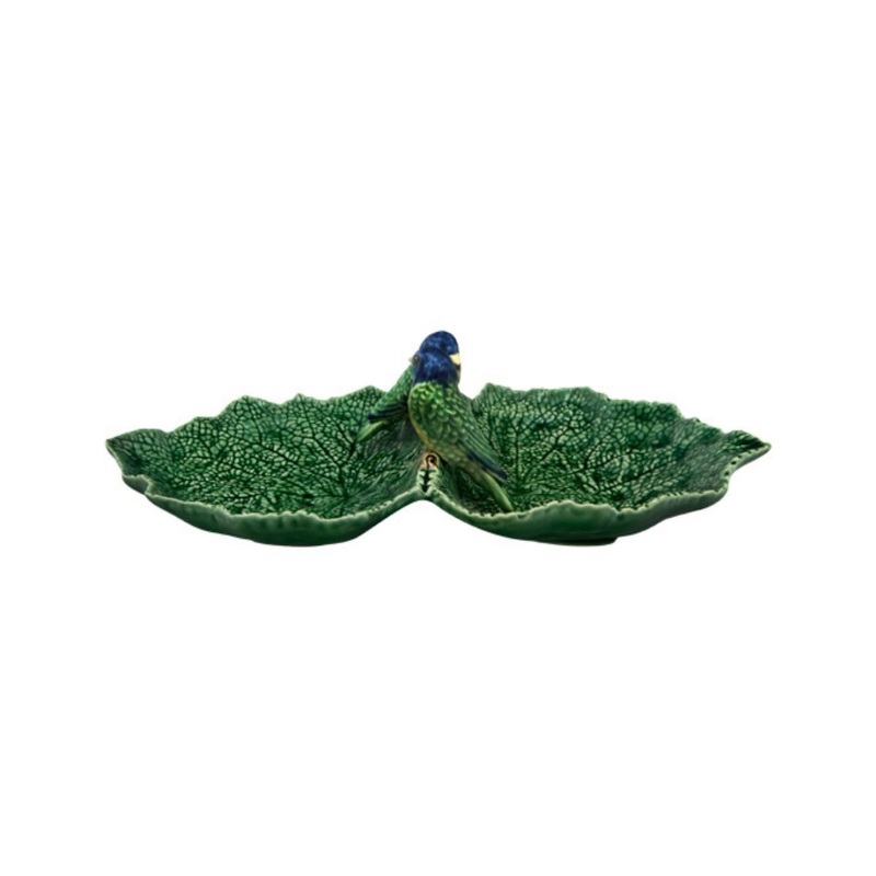 Bordallo Pinheiro Double Leaf Dish with Two Birds
