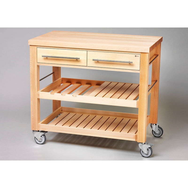 Breka European Beech Kitchen Trolley - 2 Drawer
