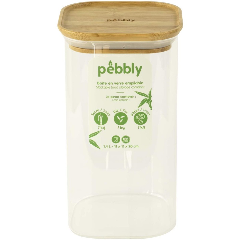 Pebbly Square Glass Container with Bamboo Lid - 20cm