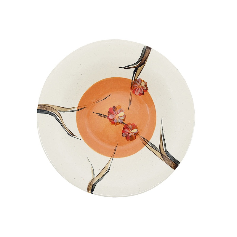 Wonki Ware Cherry Blossom Rimmed Pasta Bowl - Salmon