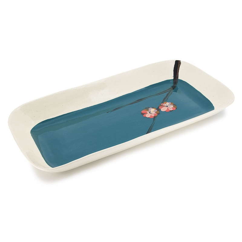 Wonki Ware Large Cherry Blossom Prawn Dish - Marine